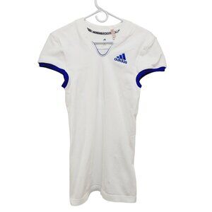 Adidas Foosball Womens V-Neck White & Blue Short-Sleeve Sports Shirt Size L